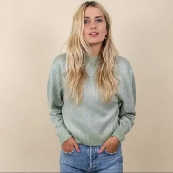 *CLOSET CLOSING* Free People Starry Night Metallic Pullover Sweater Frosted Fern - Picture 12 of 13